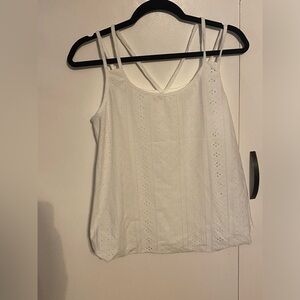 Eyelet Embroidery Casual Split Spaghetti Strap Tank Top, M